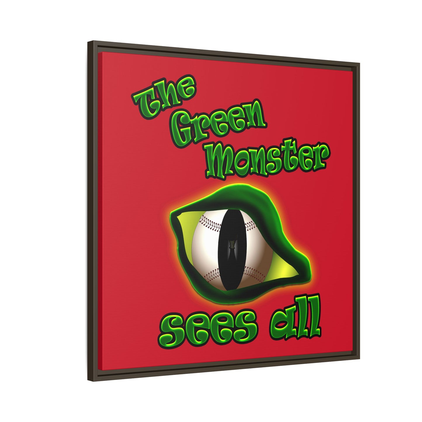 green monster - framed canvas art (dark red)