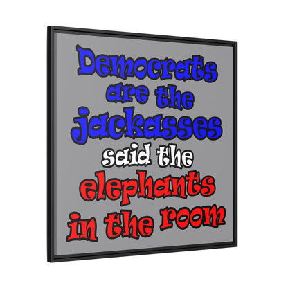 donkeys and elephants - framed canvas art (grey)