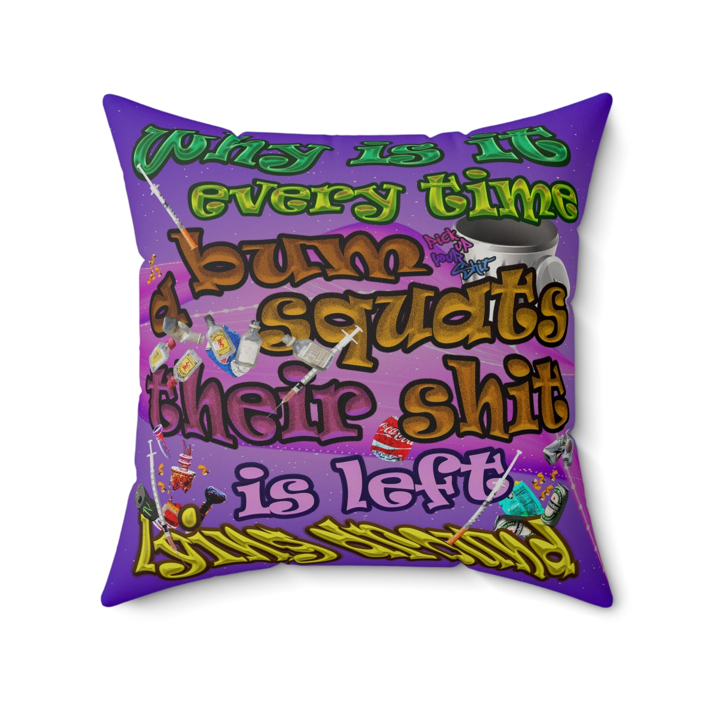 the bum's shit - Faux Suede Square Pillow - (purple-pink wave)