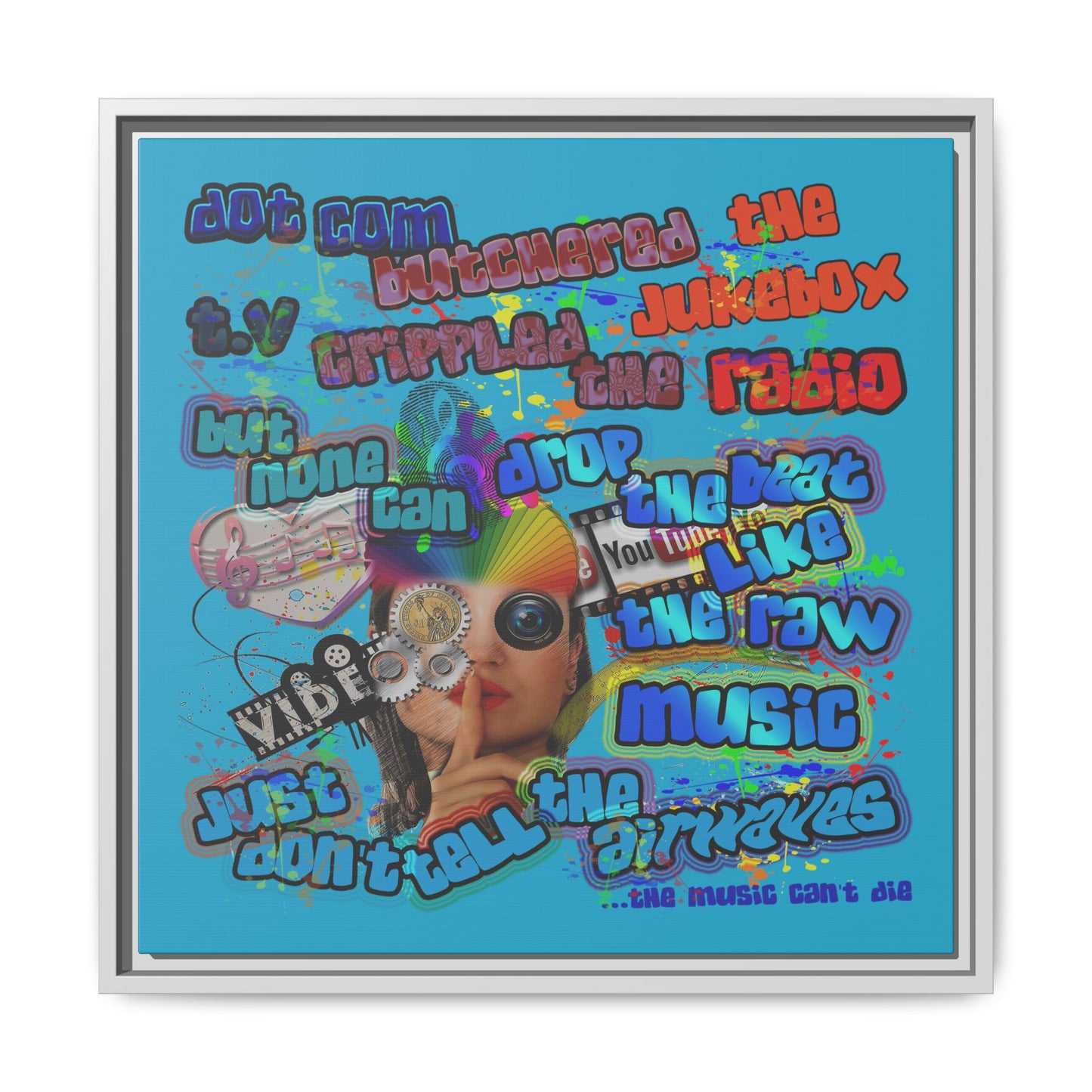 drop the beat - framed canvas art (turquoise)