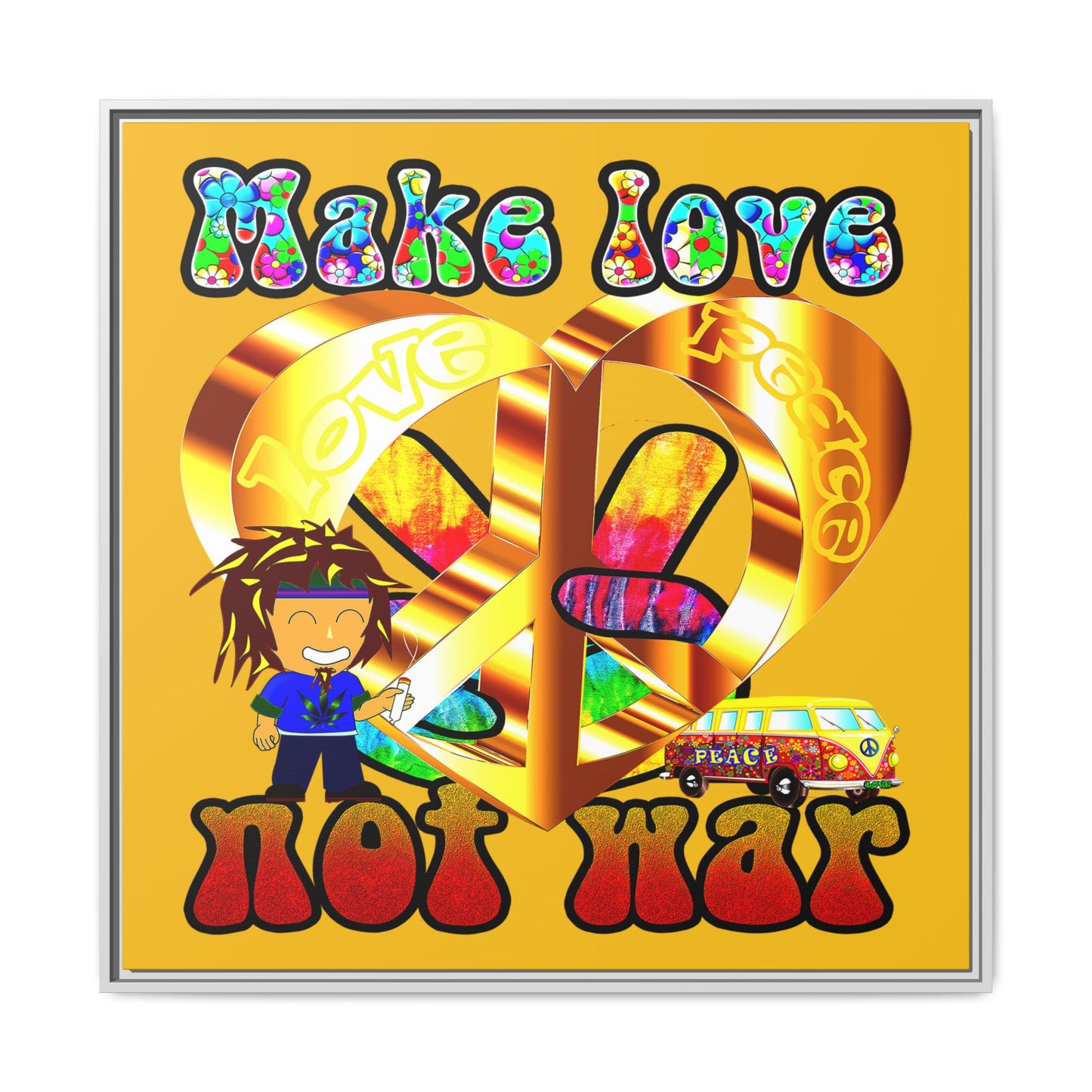 love peace - framed canvas art (yellow)