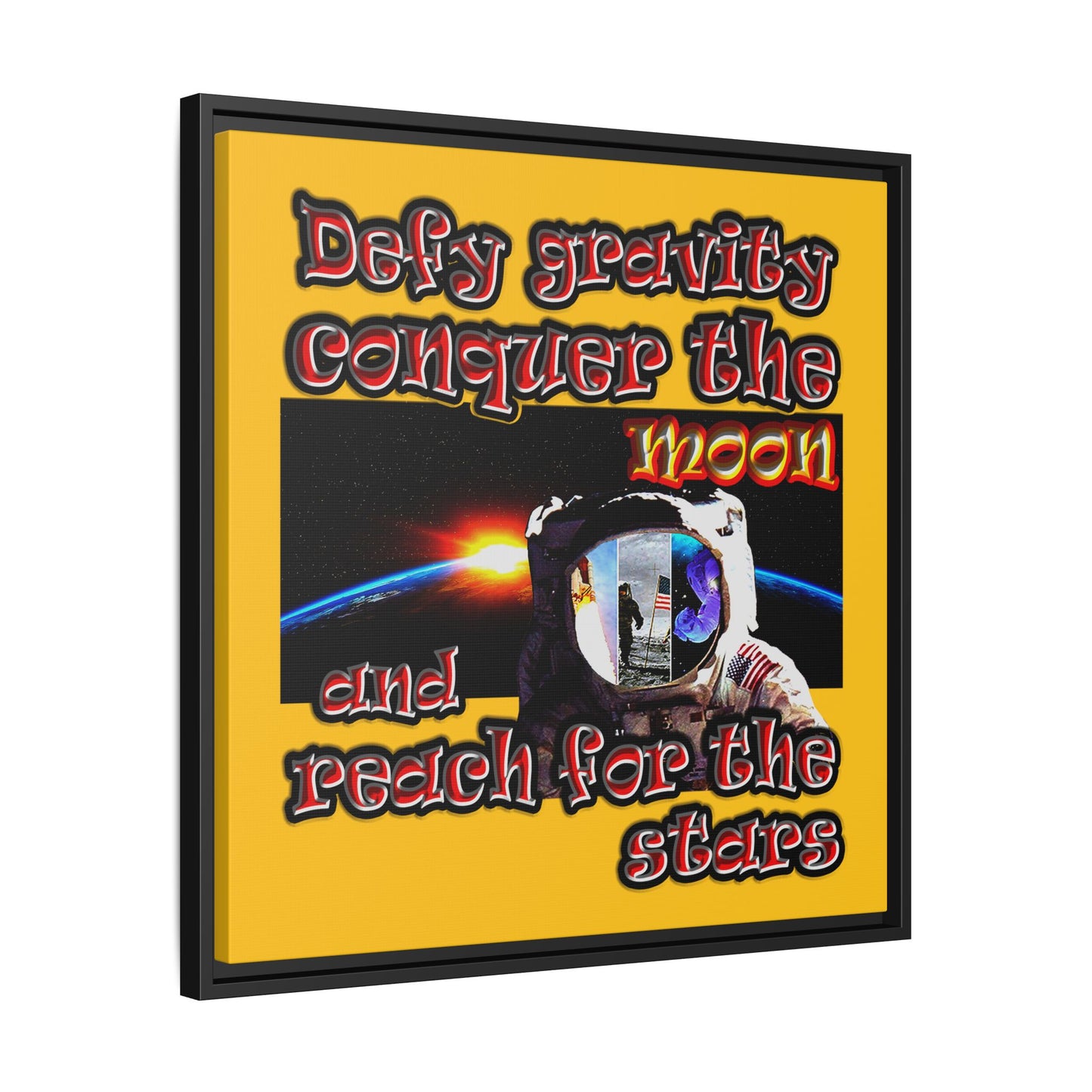 defy conquer reach - framed canvas art (yellow)
