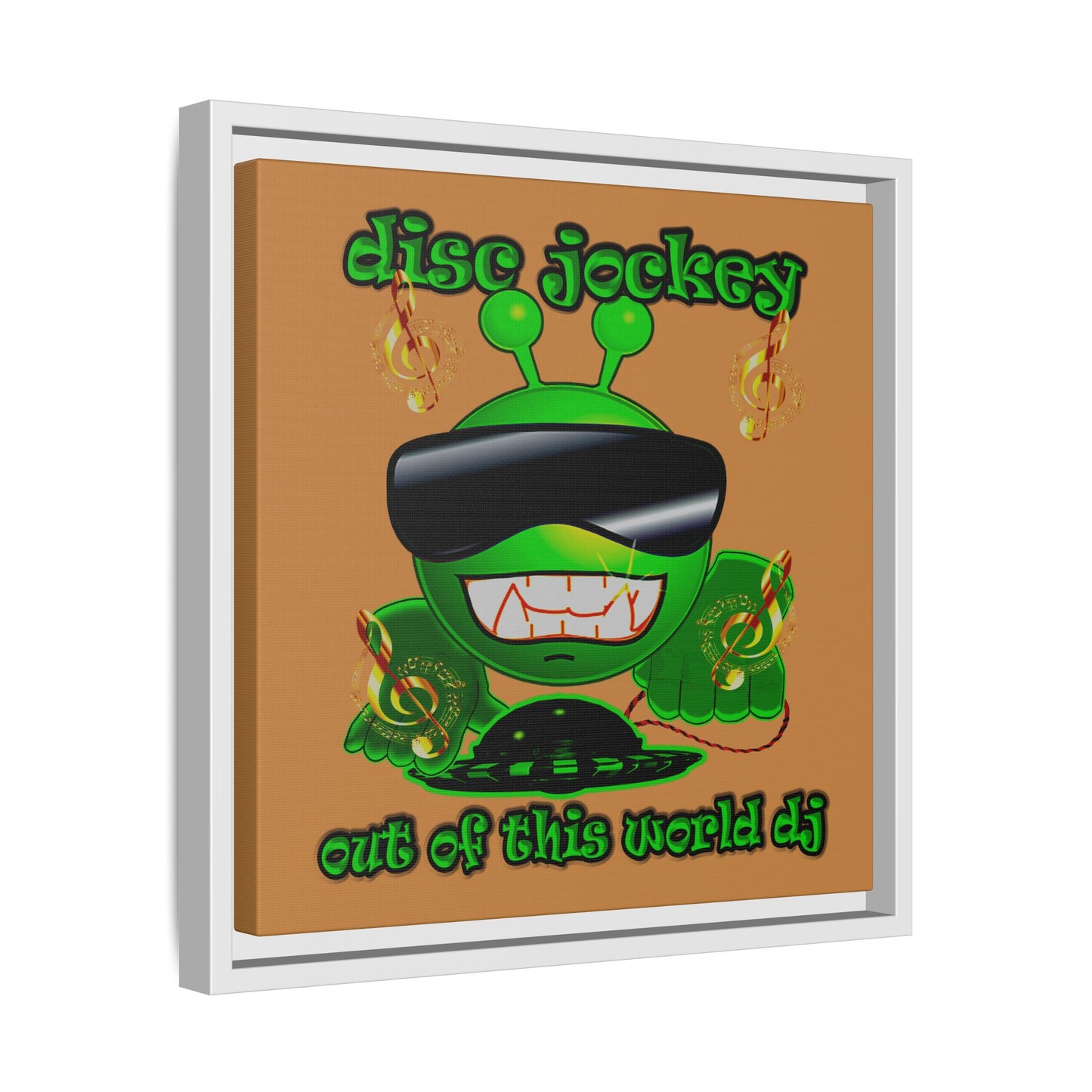 disc jockey - framed canvas art (light brown)