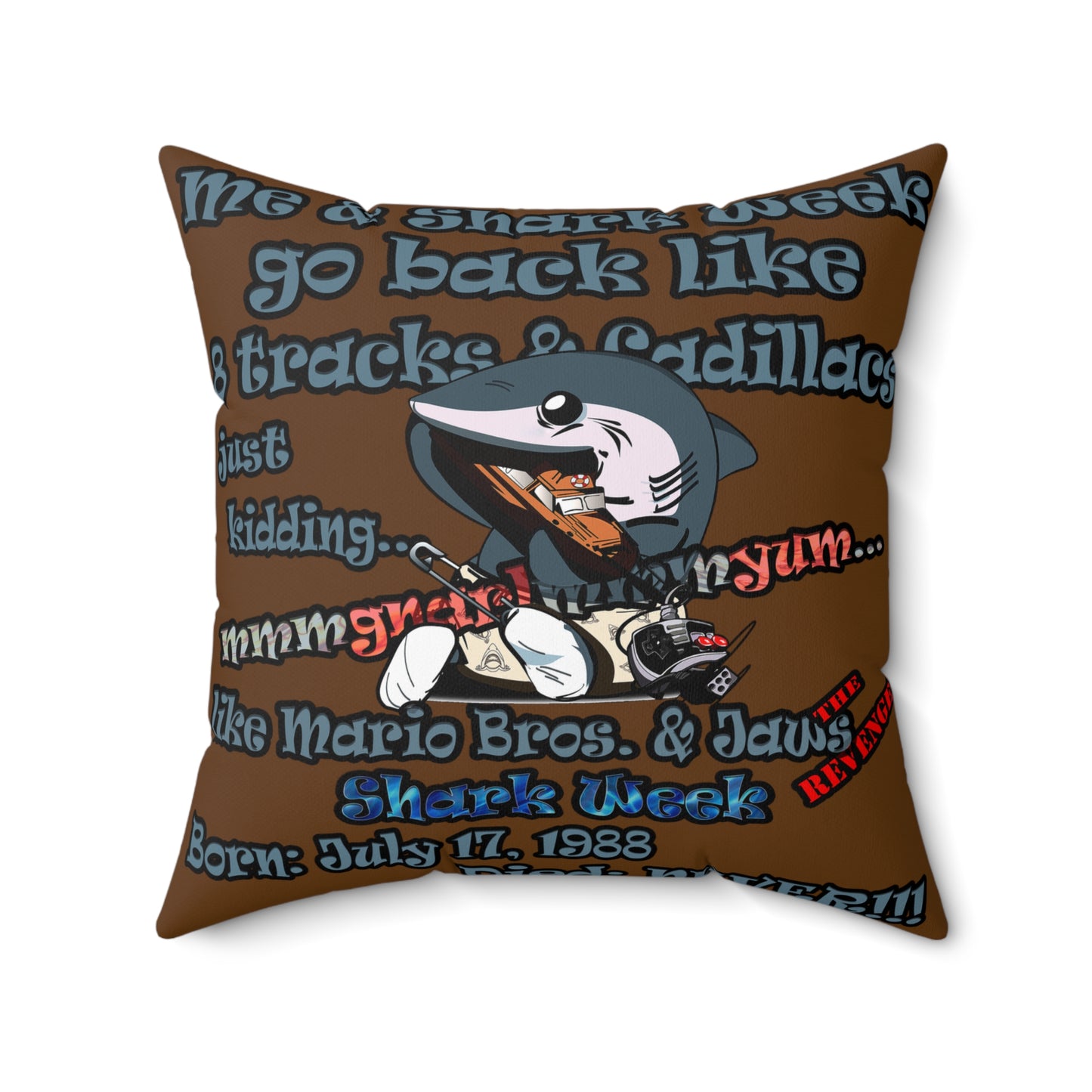 shark week - Spun Polyester Square Pillow - (brown)