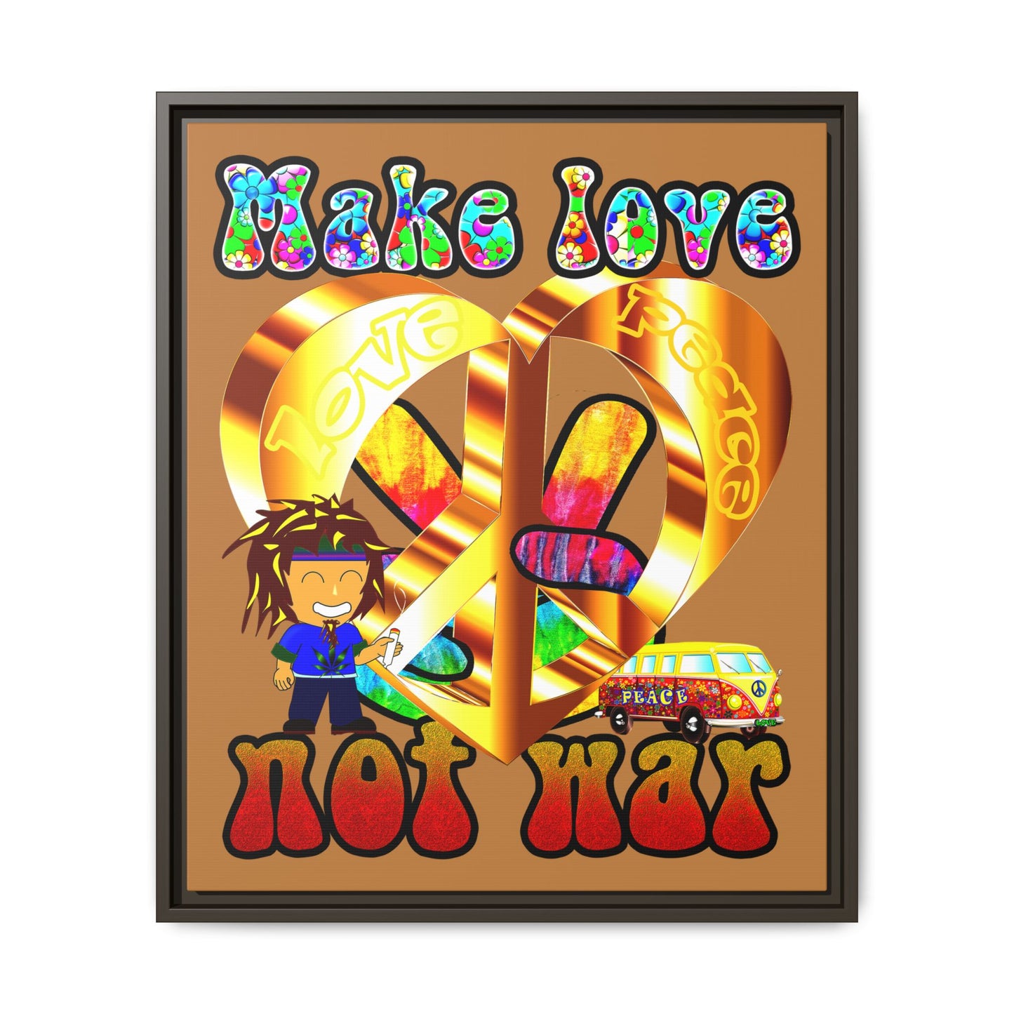 love peace - framed canvas art (light brown)