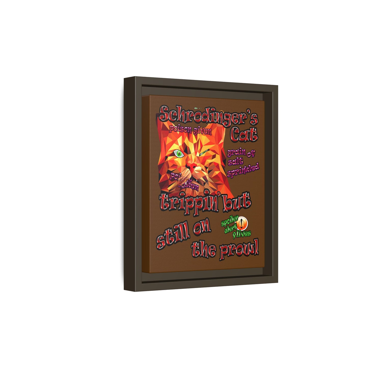 schrodinger's cat - framed canvas art (brown)