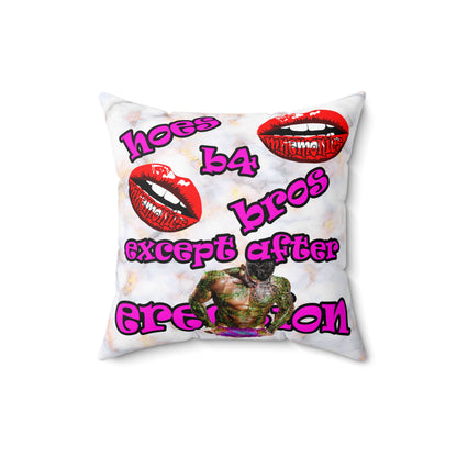 hoes b4 bros - Spun Polyester Square Pillow - (white marble)