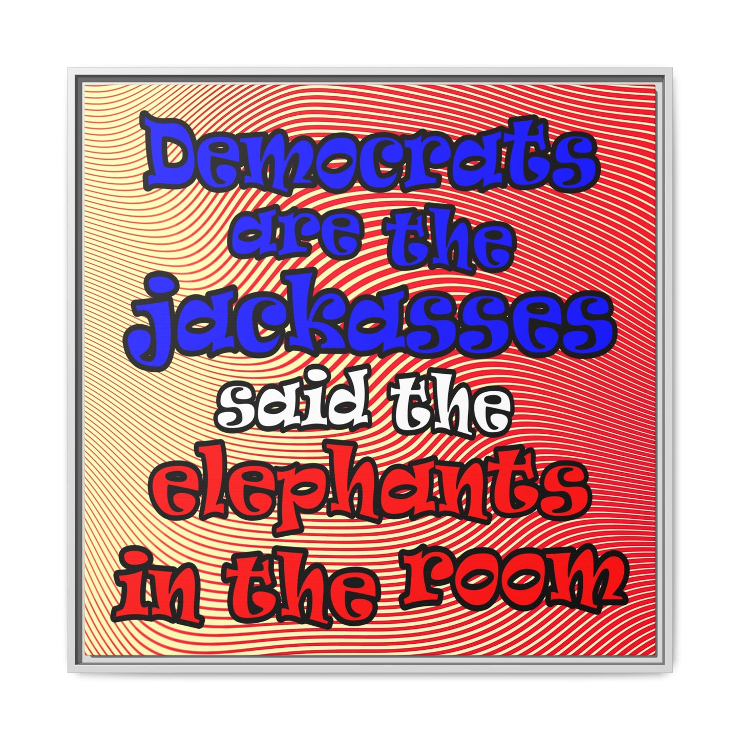 donkeys and elephants - framed canvas art (yellow-orange wave)