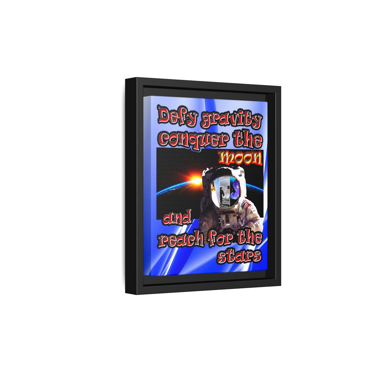 defy conquer reach - framed canvas art (blue-white wave)