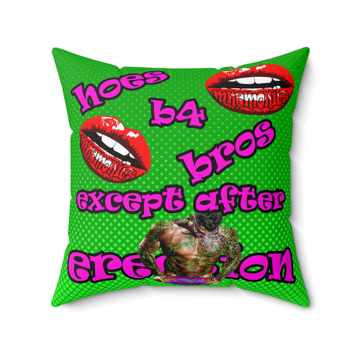 hoes b4 bros - Spun Polyester Square Pillow - (logo green)