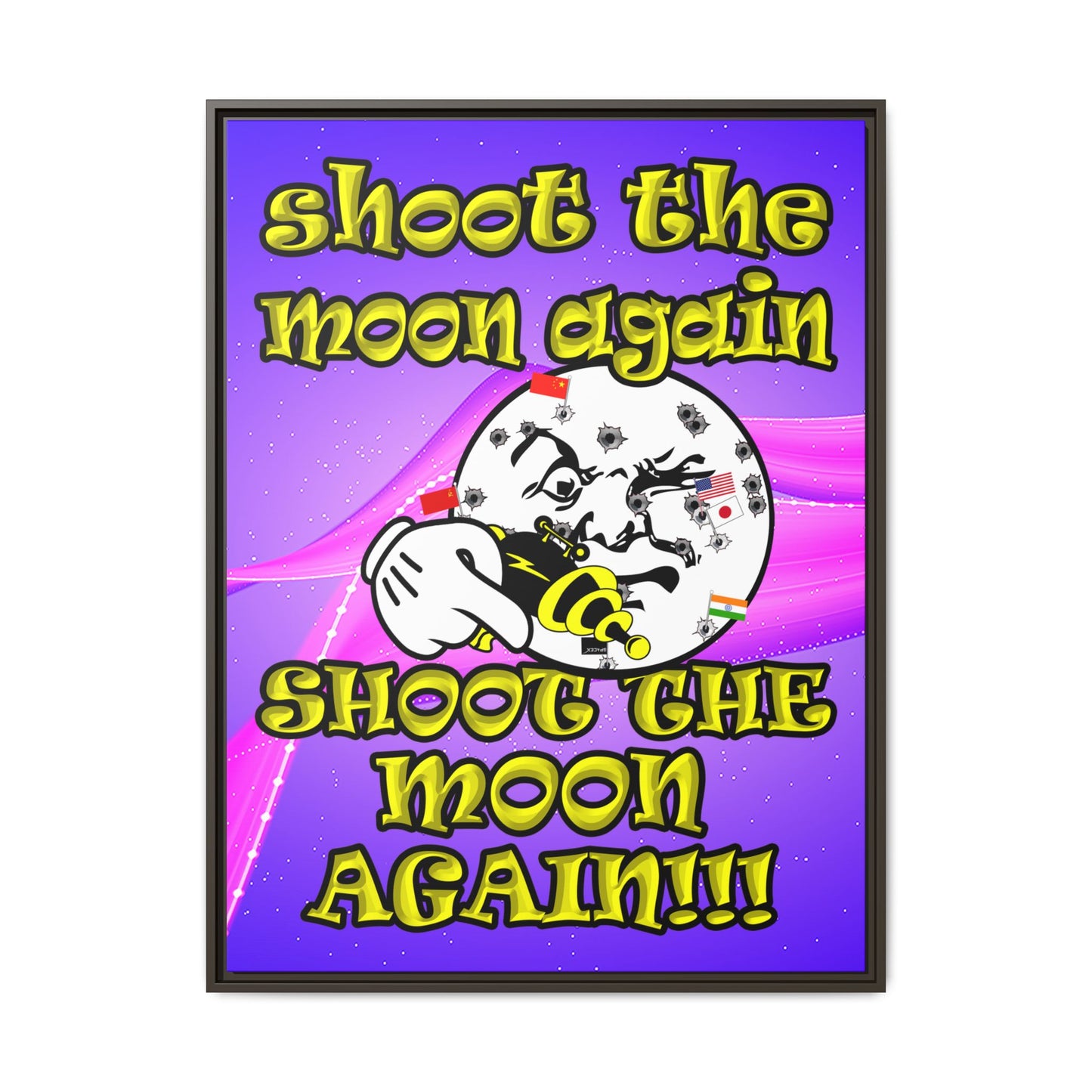 shoot the moon again - framed canvas art (purple-pink wave)