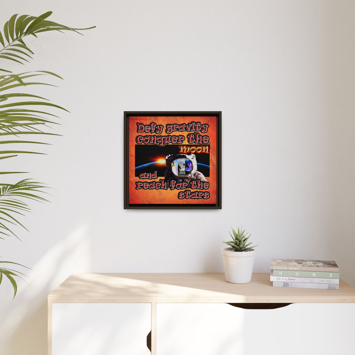 defy conquer reach - framed canvas art (burnt orange)