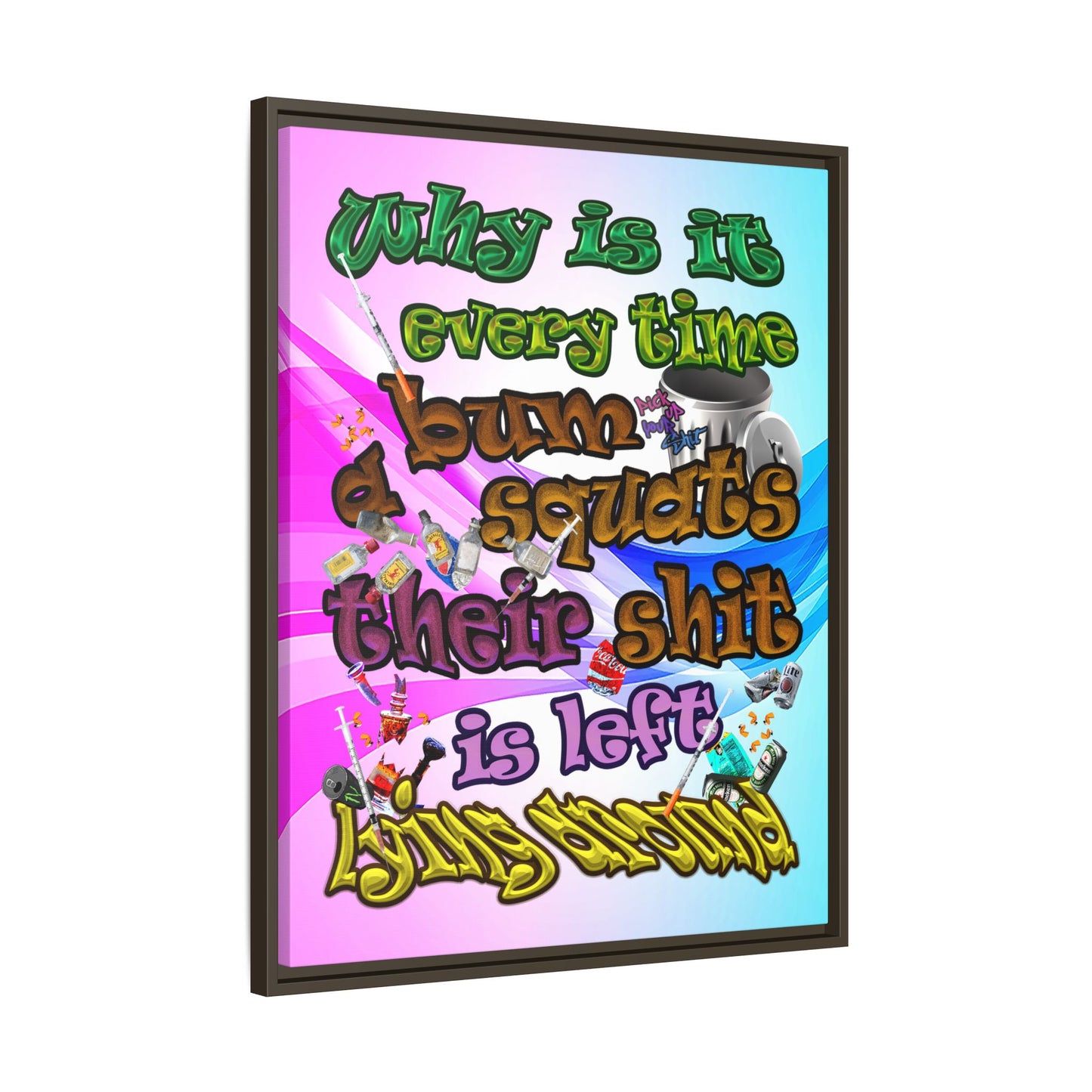 the bum's shit - framed canvas art (light blue-pink wave)