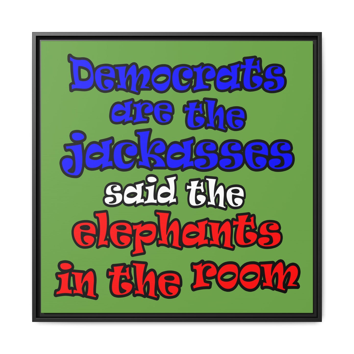 donkeys and elephants - framed canvas art (green)