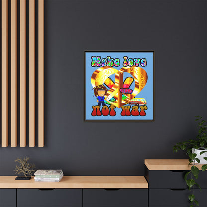 love peace - framed canvas art (light blue)