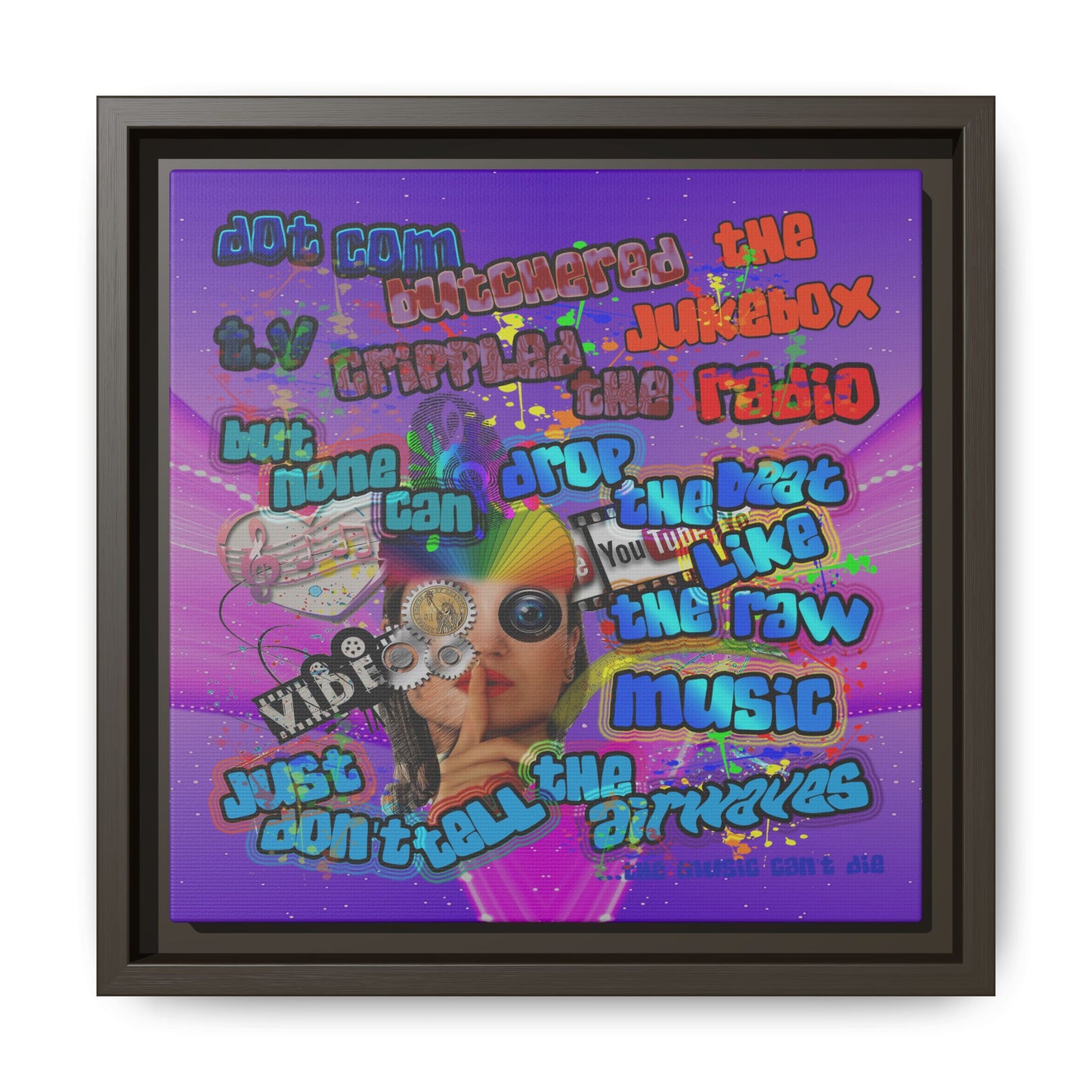 drop the beat - framed canvas art (purple-pink wave)