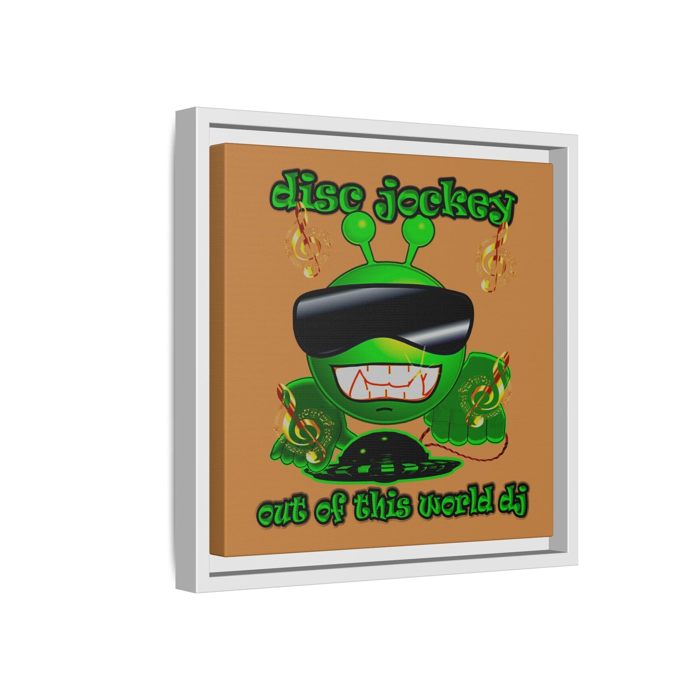 disc jockey - framed canvas art (light brown)
