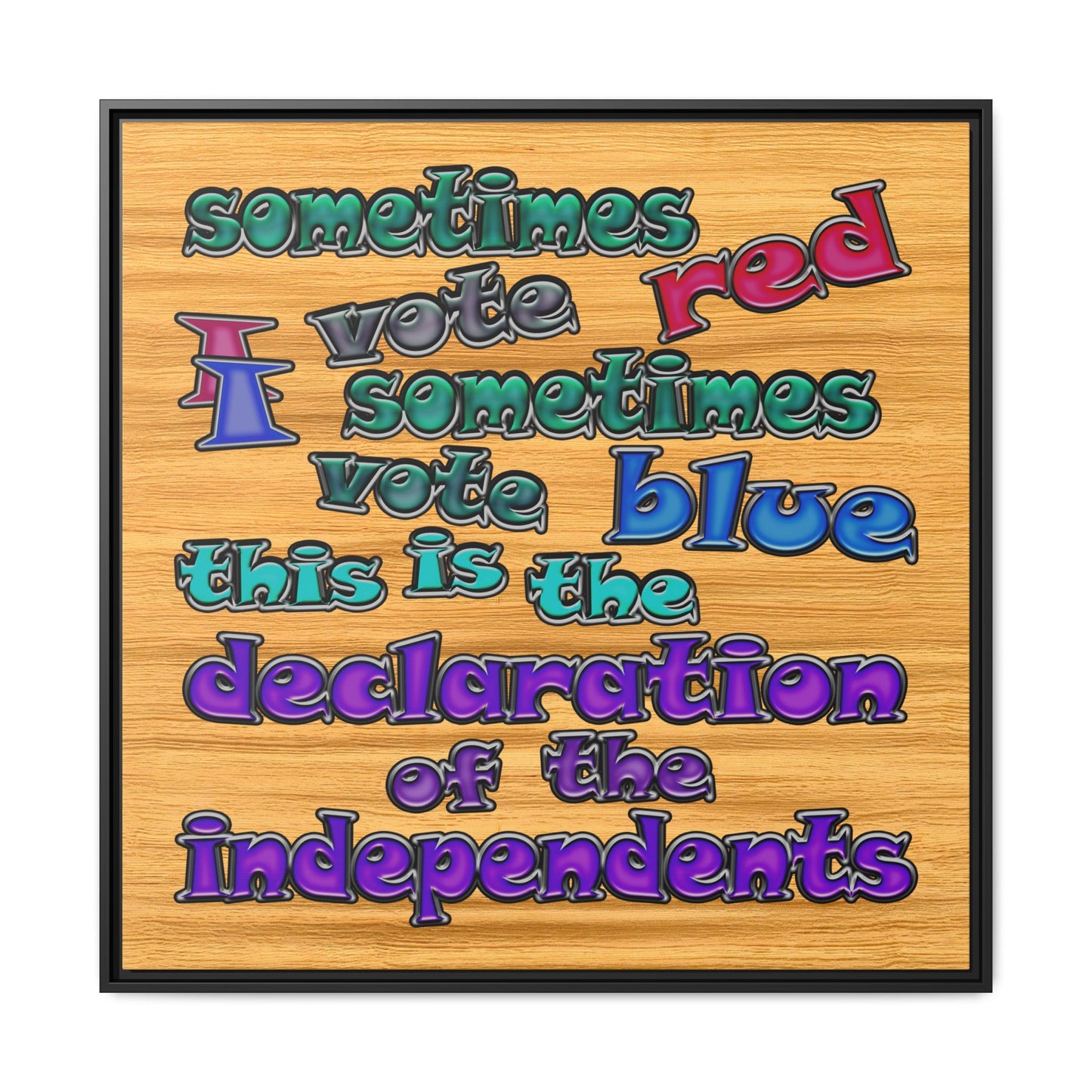 declaration of the independents - framed canvas art (butterscotch wood finish)