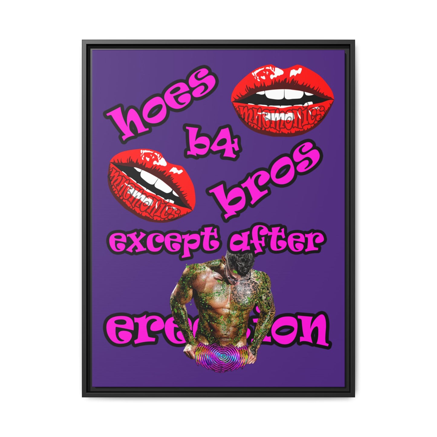 hoes b4 bros - framed canvas art (purple)
