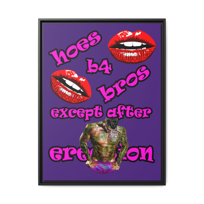 hoes b4 bros - framed canvas art (purple)