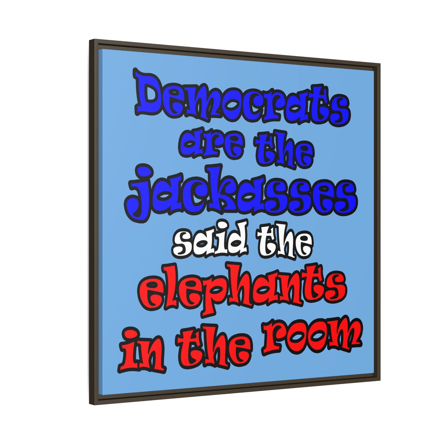 donkeys and elephants - framed canvas art (light blue)