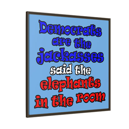 donkeys and elephants - framed canvas art (light blue)