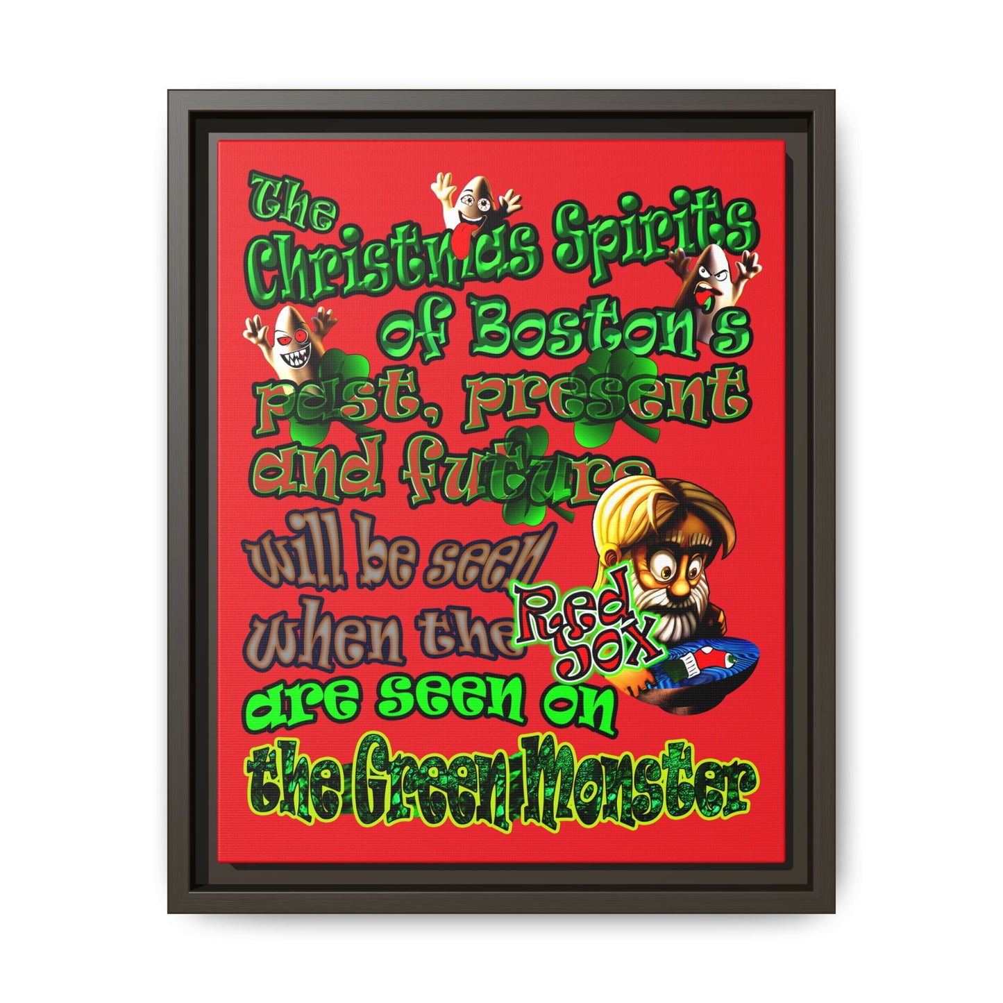 christmas spirits of boston - framed canvas art (red)