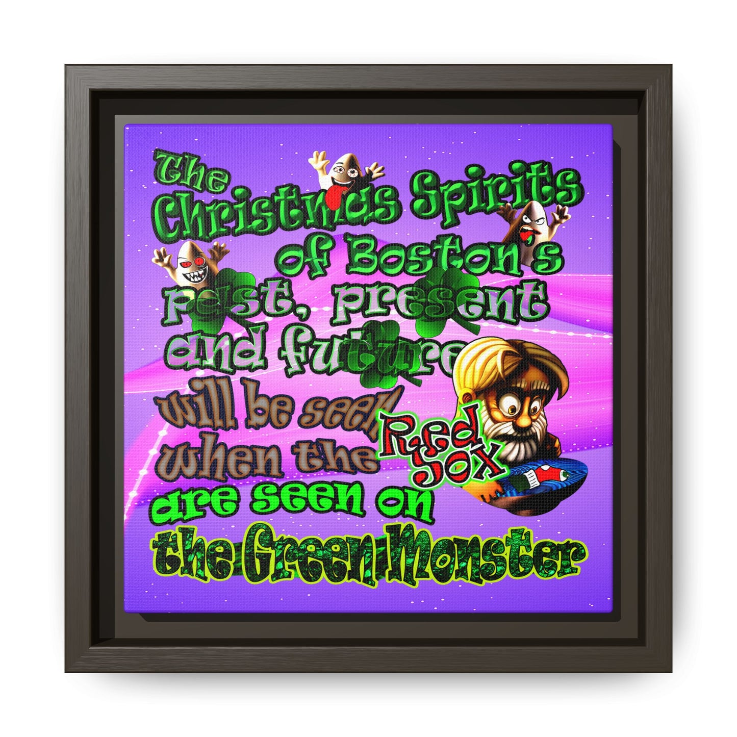 christmas spirits of boston - framed canvas art (purple-pink wave)