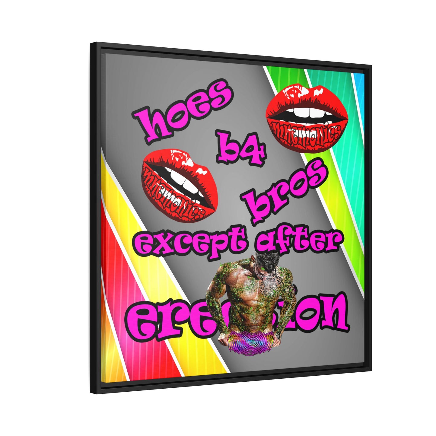 hoes b4 bros - framed canvas art (rainbow split)
