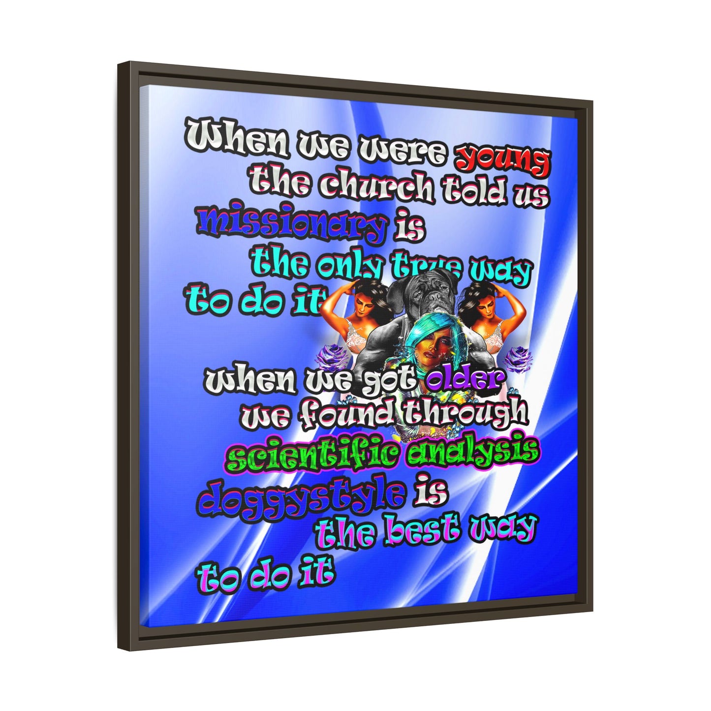 doggystyle - framed canvas art (blue-white wave)