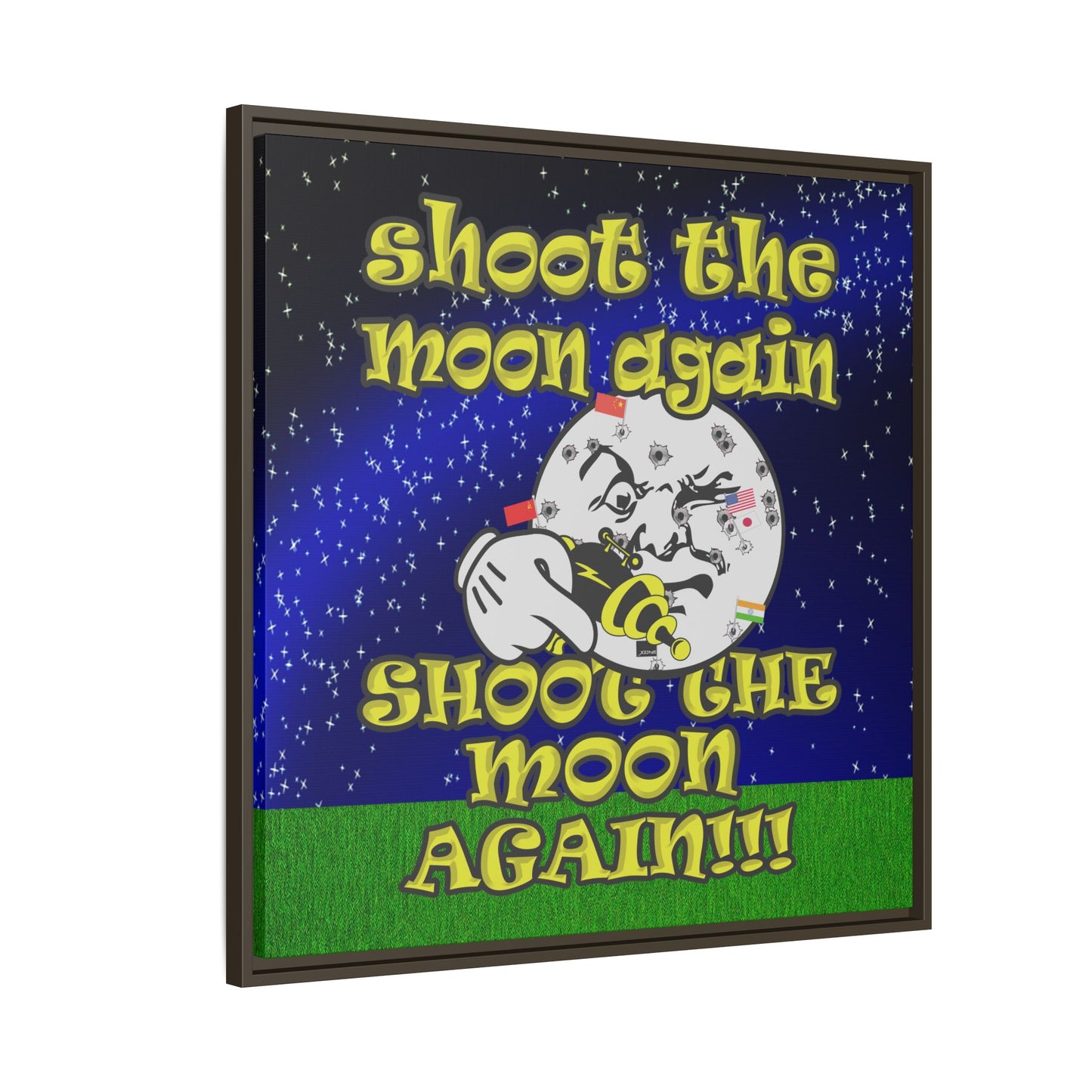 shoot the moon again - framed canvas art ('snoops' background)