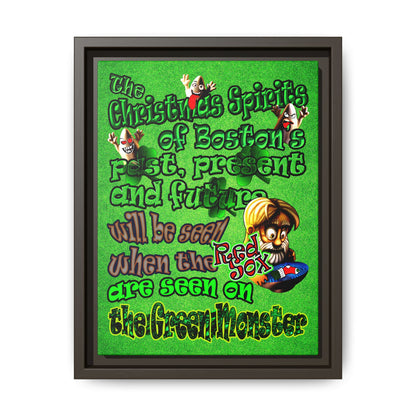 christmas spirits of boston - framed canvas art (green turf)