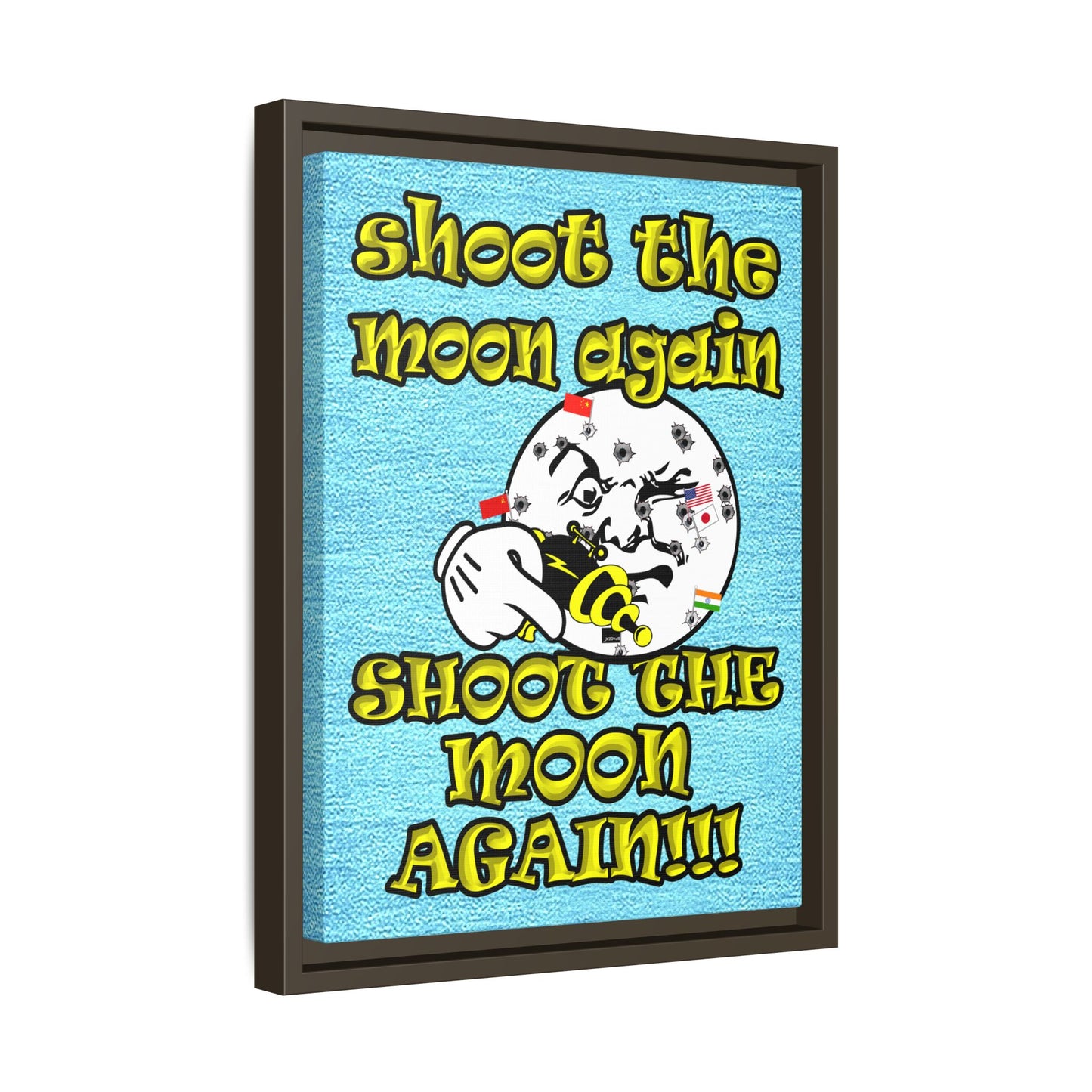 shoot the moon again - framed canvas art (faded blue)