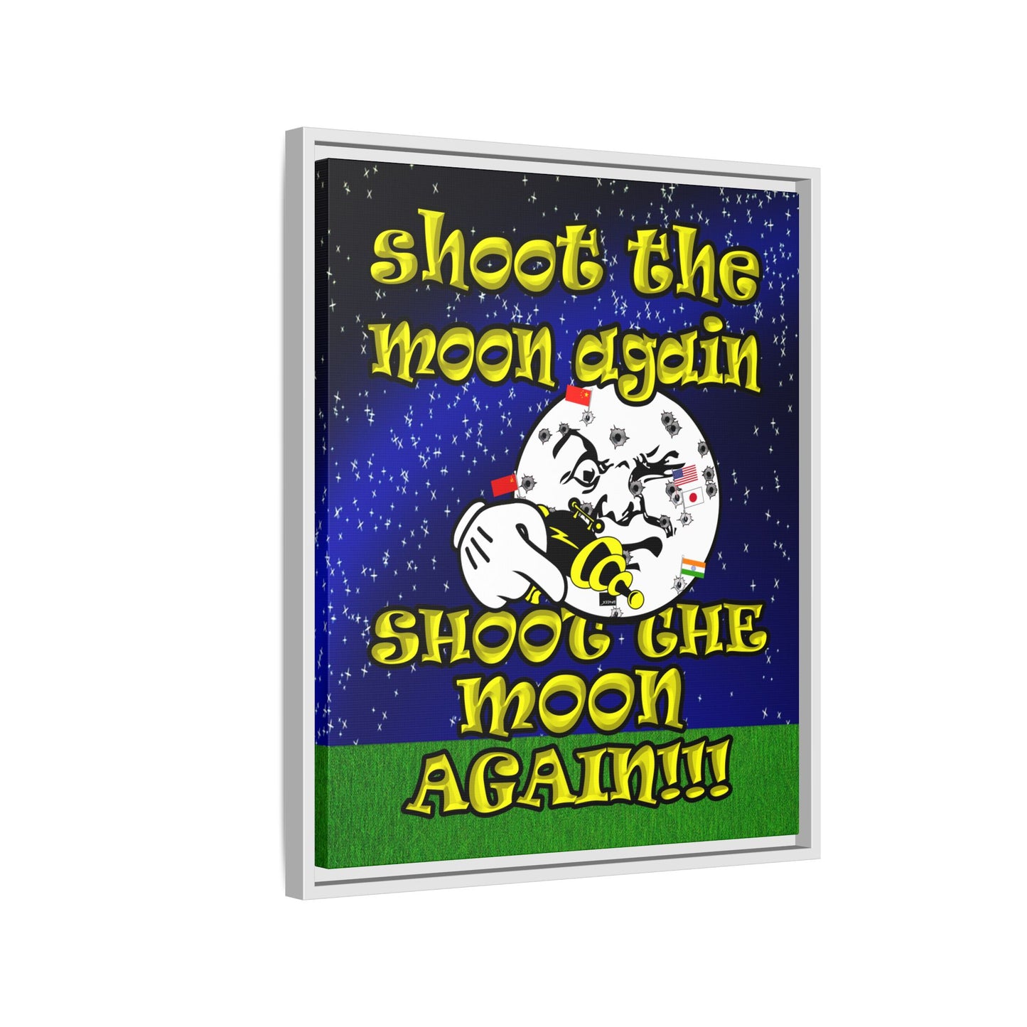 shoot the moon again - framed canvas art ('snoops' background)
