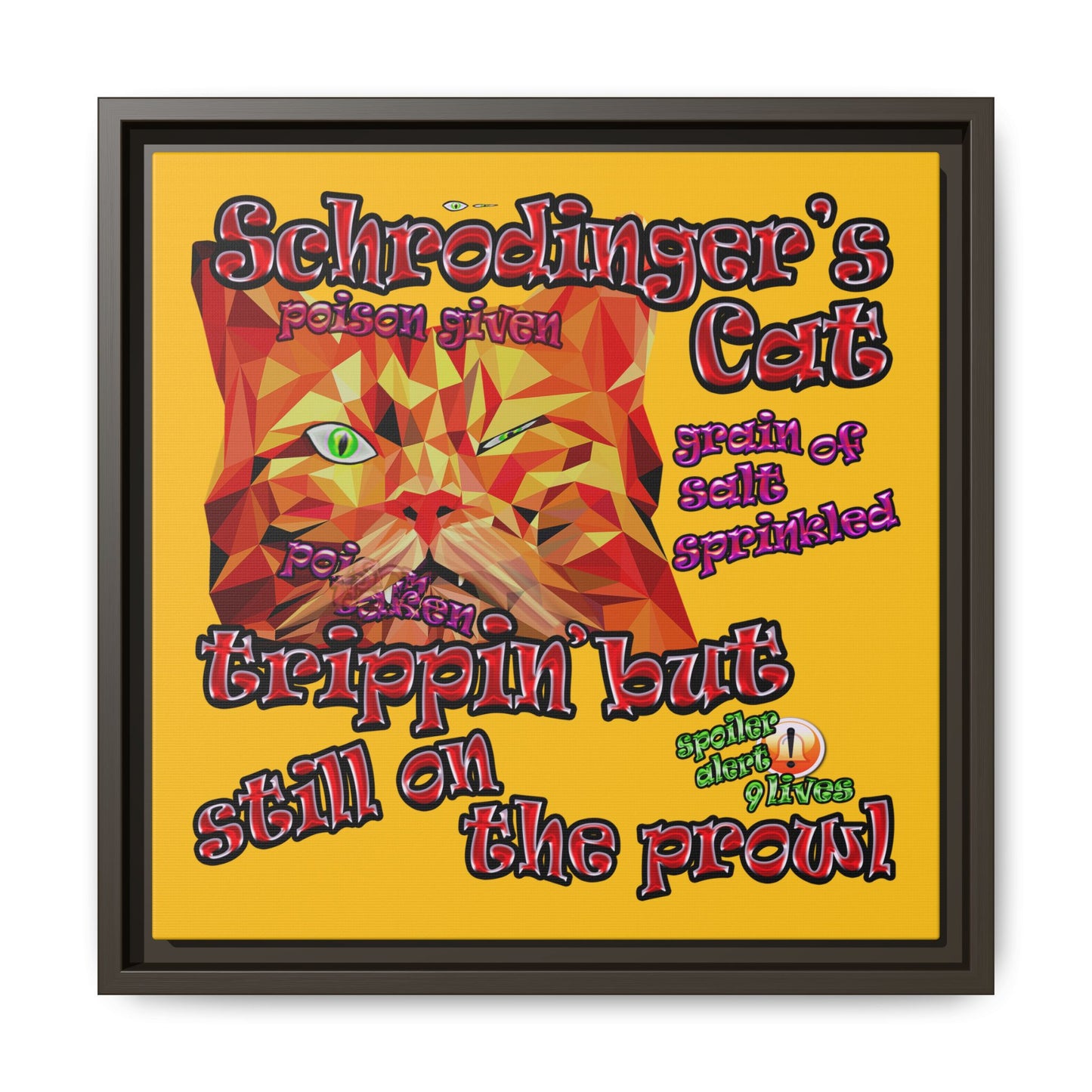 schrodinger's cat - framed canvas art (yellow)