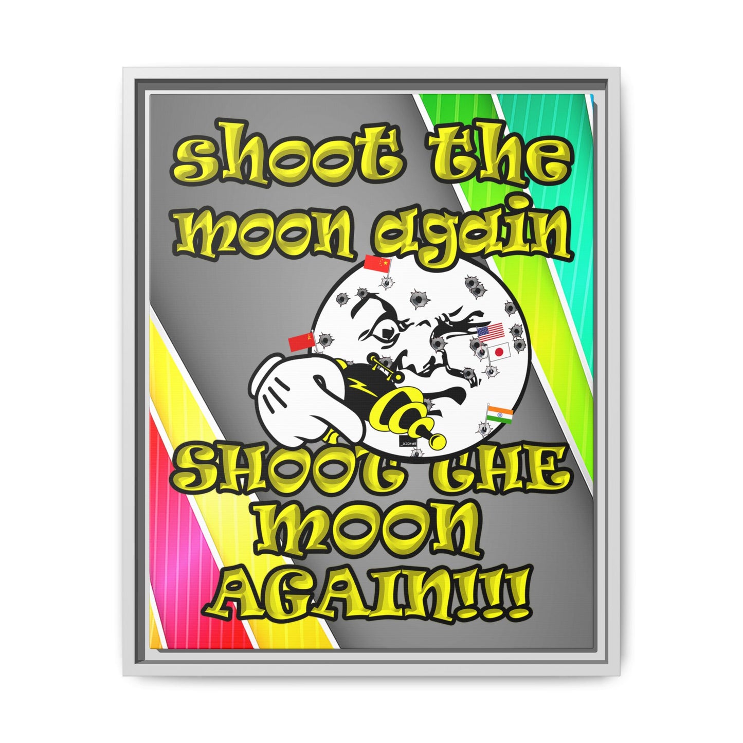 shoot the moon again - framed canvas art (rainbow split)
