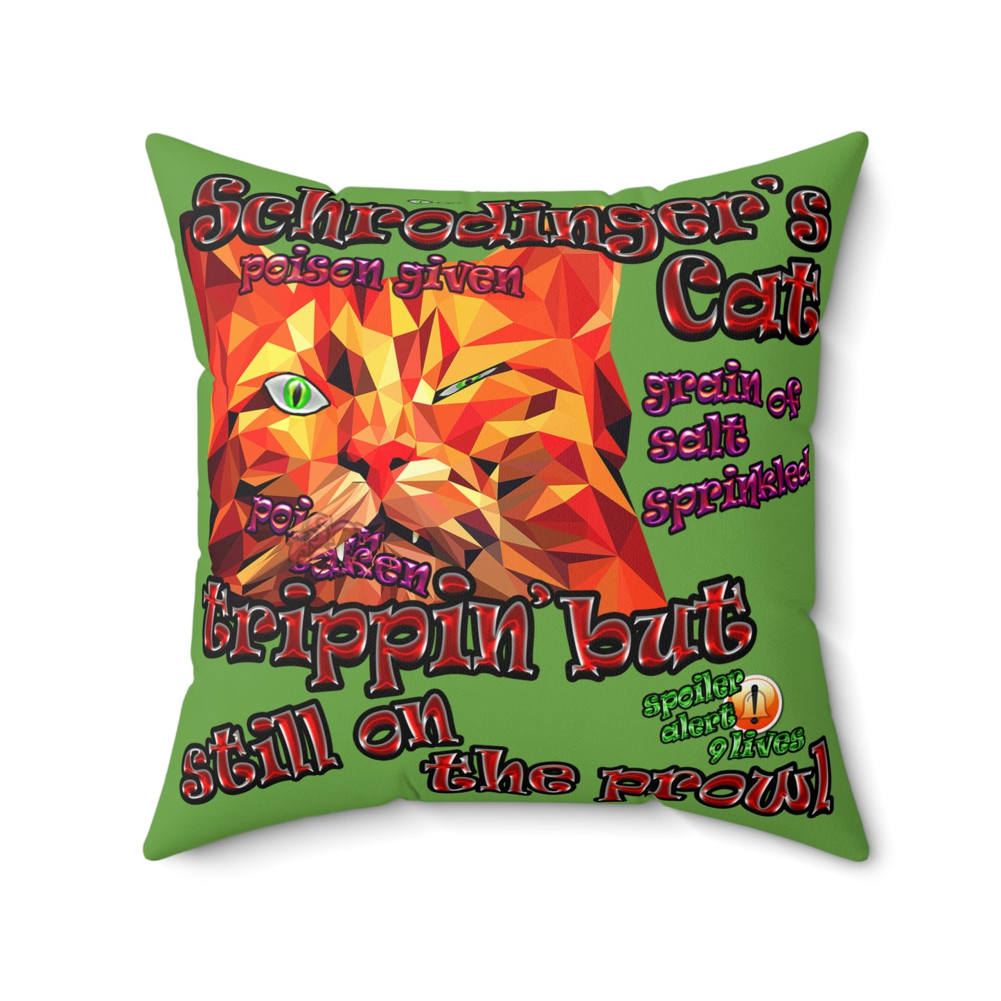 schrodinger's cat - Spun Polyester Square Pillow - (green)