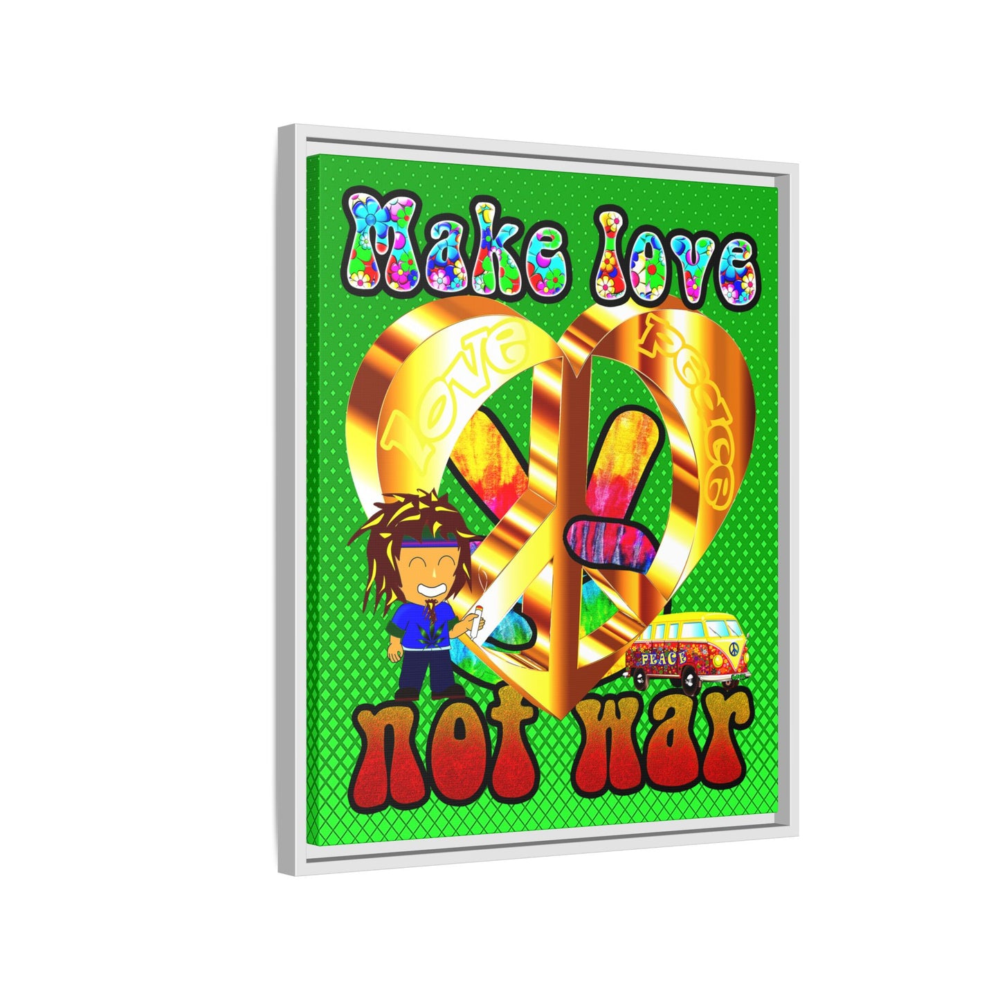 love peace - framed canvas art (logo green)