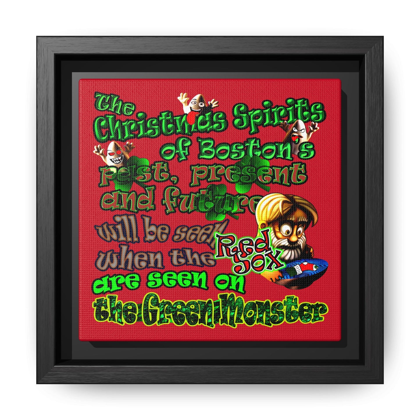 christmas spirits of boston - framed canvas art (dark red)