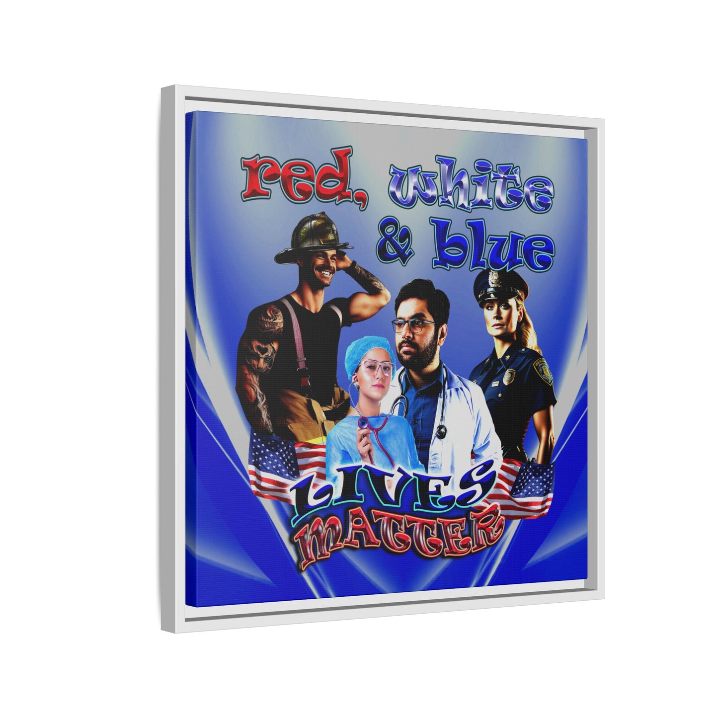 rw&b lives matter - framed canvas art (blue-white wave)