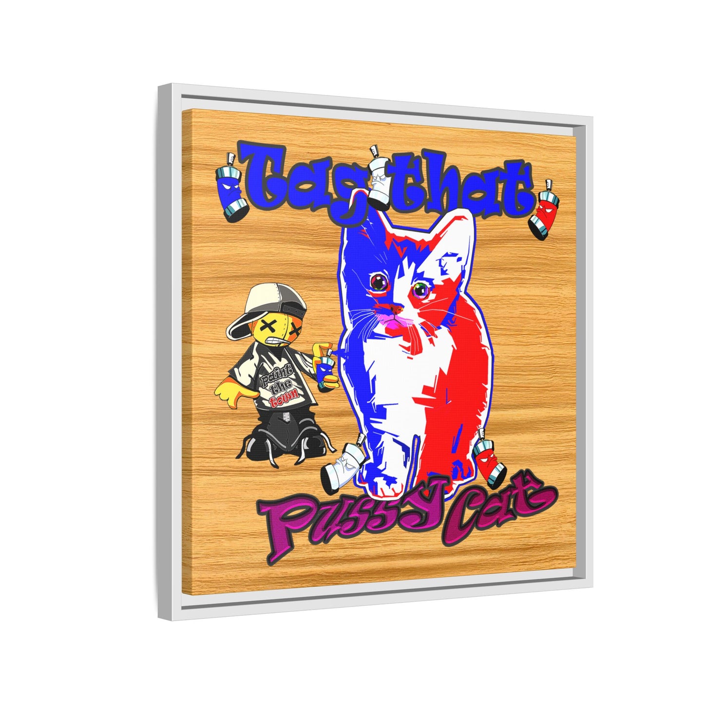 tag that - framed canvas art (butterscotch wood finish)