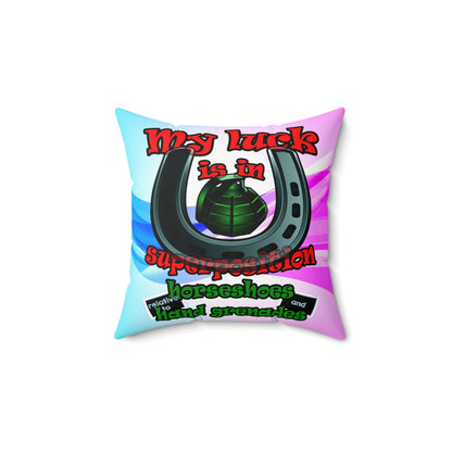my luck - Spun Polyester Square Pillow - (light blue-pink wave)