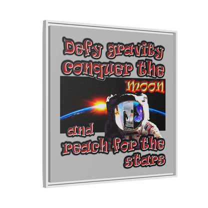 defy conquer reach - framed canvas art (light grey)