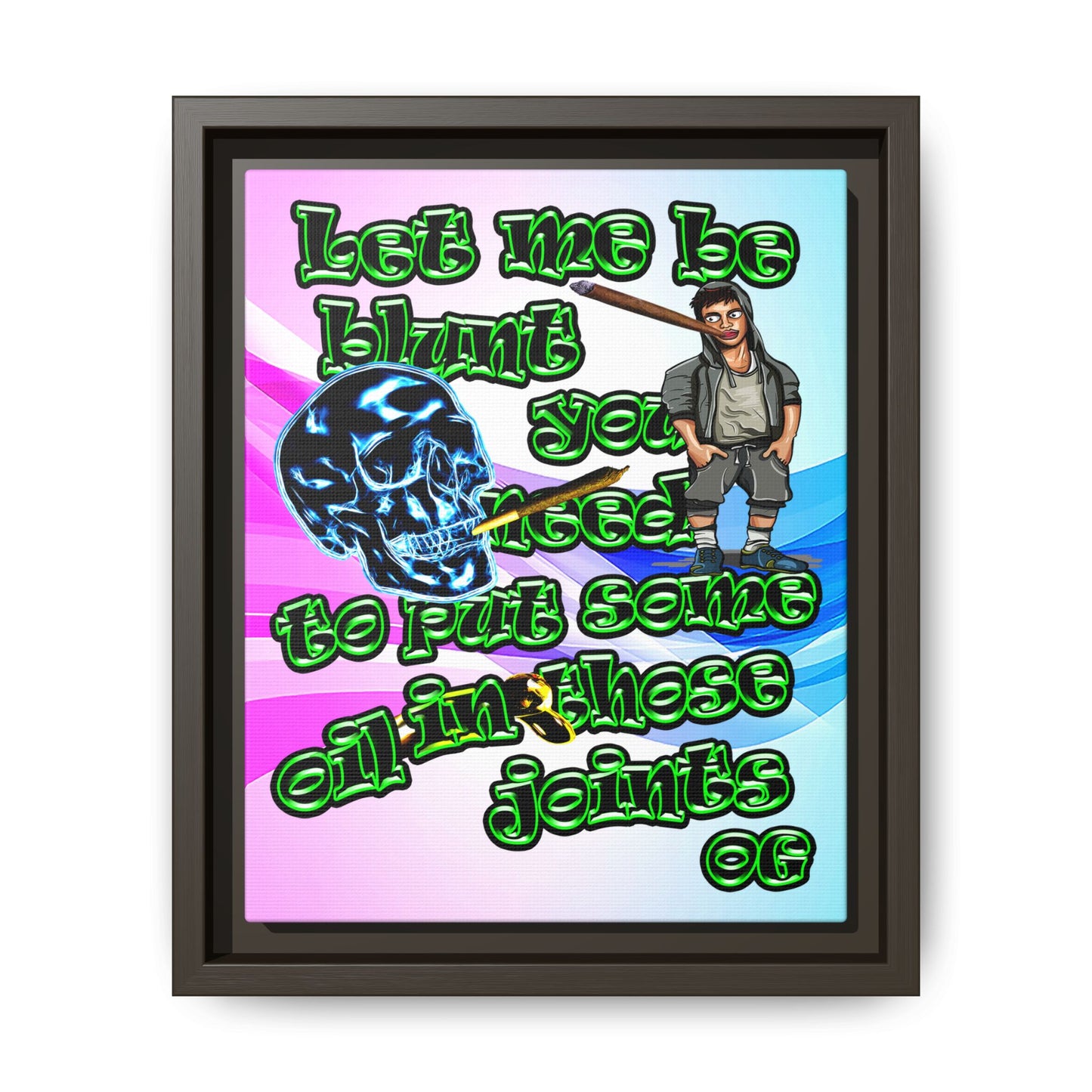og - framed canvas art (light blue-pink wave)