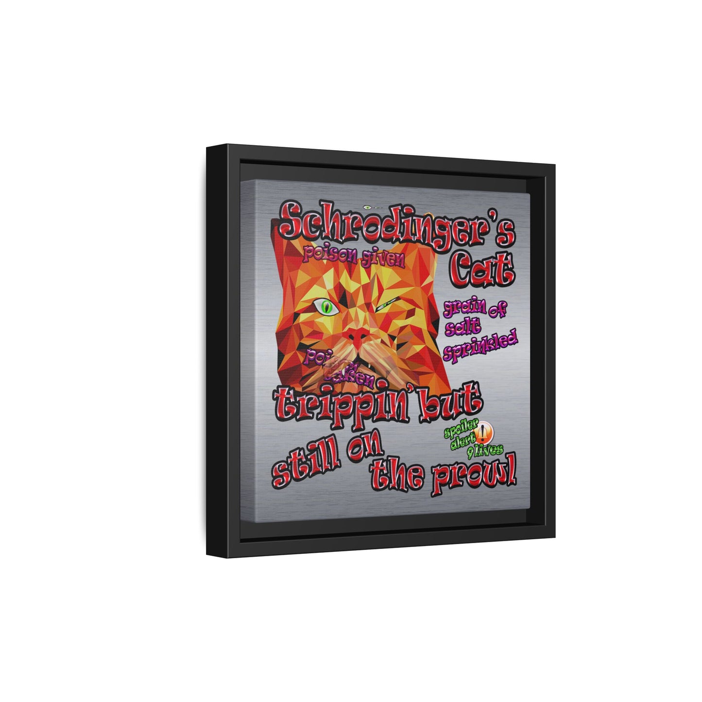 schrodinger's cat - framed canvas art (brushed nickel)