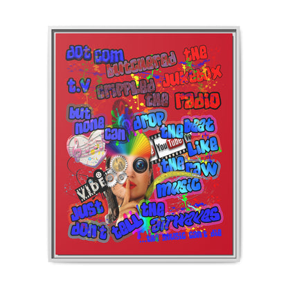 drop the beat - framed canvas art (dark red)