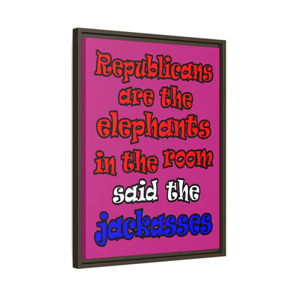 donkeys and elephants - framed canvas art (pink)