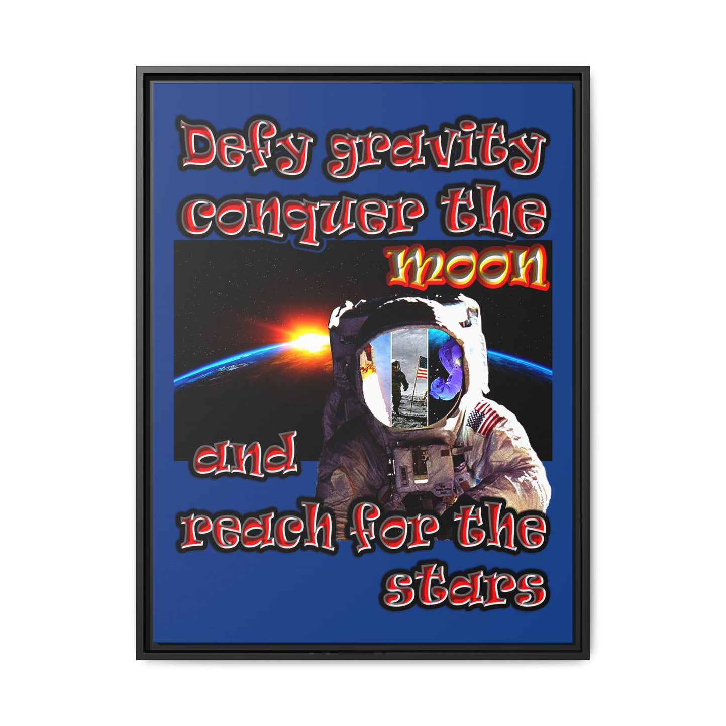 defy conquer reach - framed canvas art (dark blue)