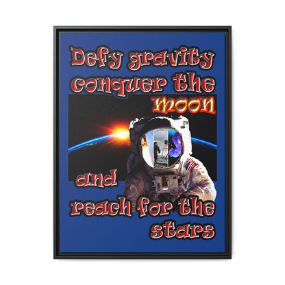 defy conquer reach - framed canvas art (dark blue)