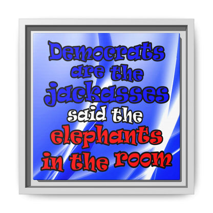 donkeys and elephants - framed canvas art (blue-white wave)